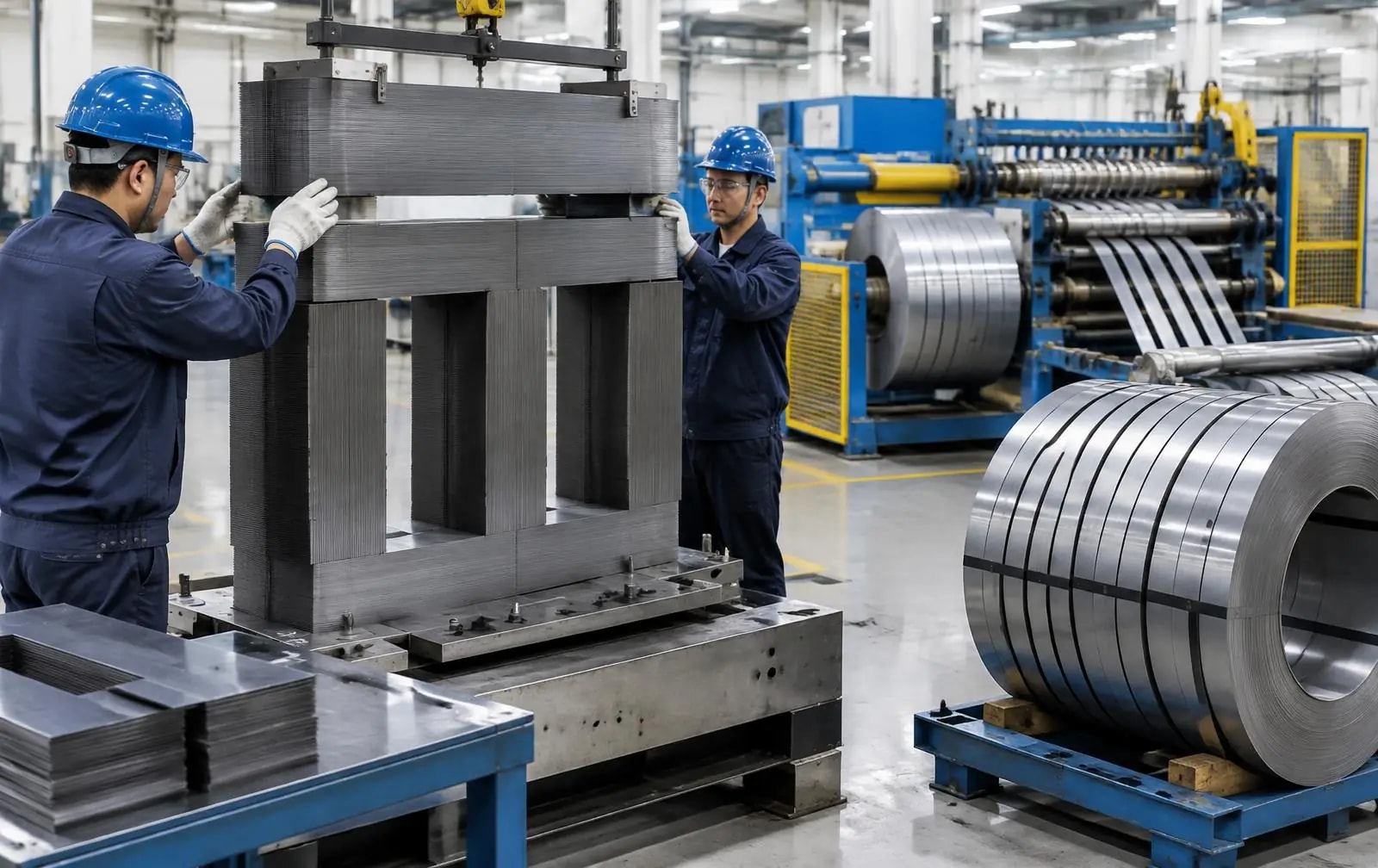 Electrical steel coil handled for transformer lamination widths