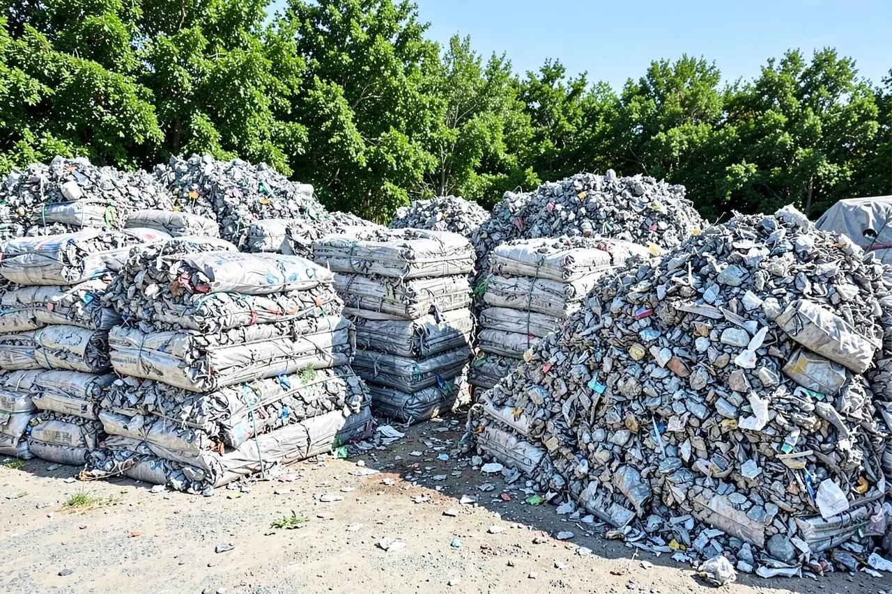 Bales of sorted steel scrap aggregated for reprocessing